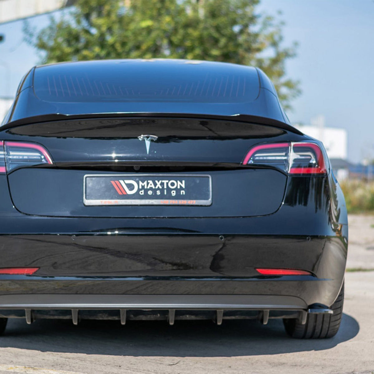 Maxton Design Tesla Model 3 V1 Rear Side Splitters In Gloss Black (2017-2023)