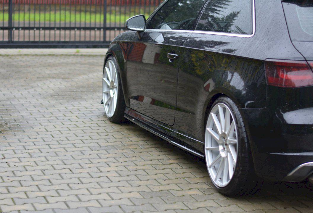 Maxton Side Skirts Diffusers Audi S3 / A3 S-Line 8V / 8V Fl Hatchback in Gloss Black