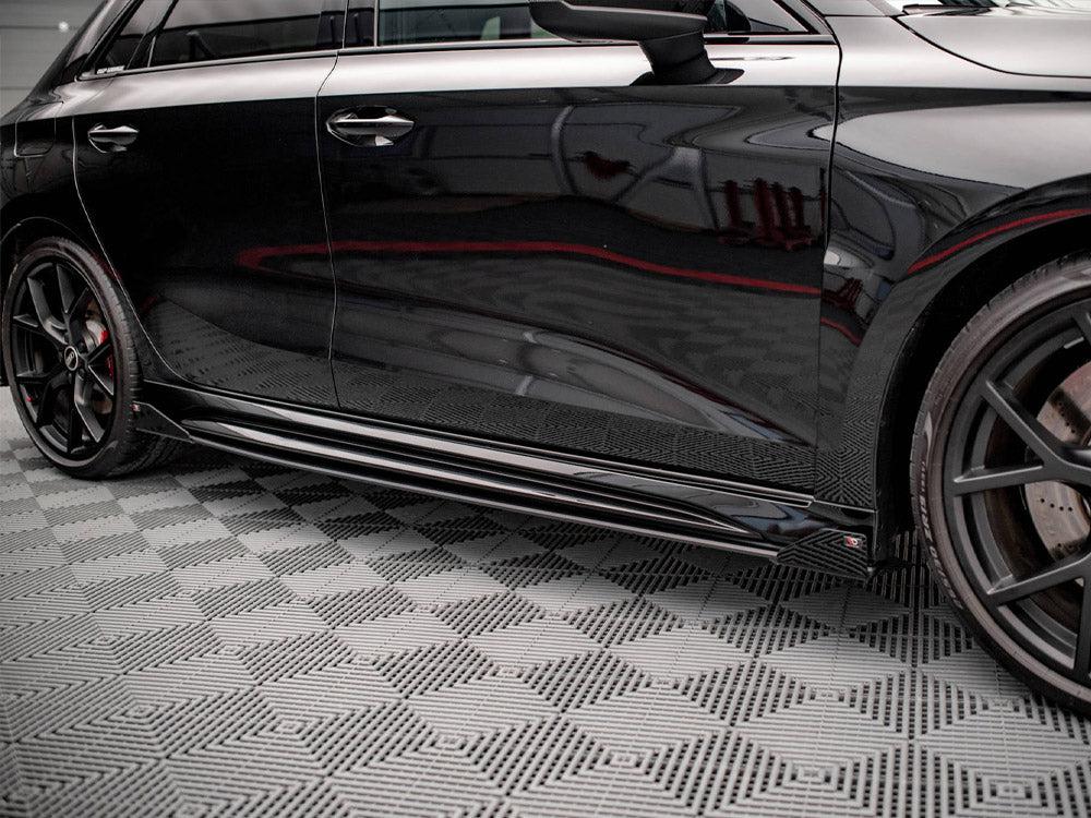 Maxton Street Pro Side Skirts Diffusers (+Flaps) AUDI RS3 Sportback 8Y (2020-) in Black