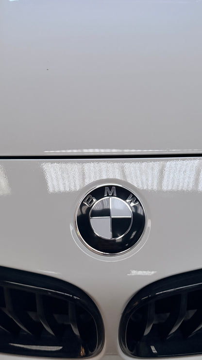 BMW 82mm Front x 74mm Rear Black & White Replacement Badges – Required Automotive
