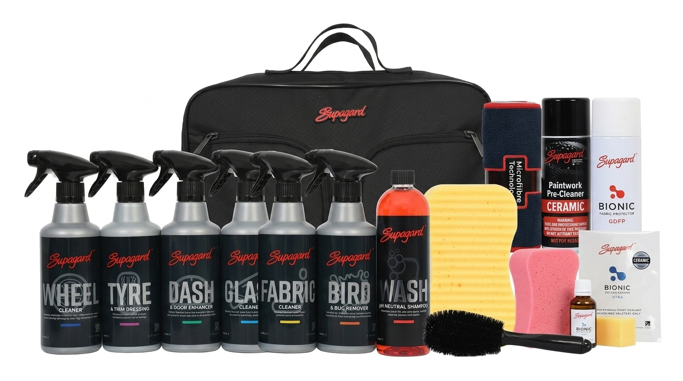 Superguard Ceramic Coating + detailing product kit bag