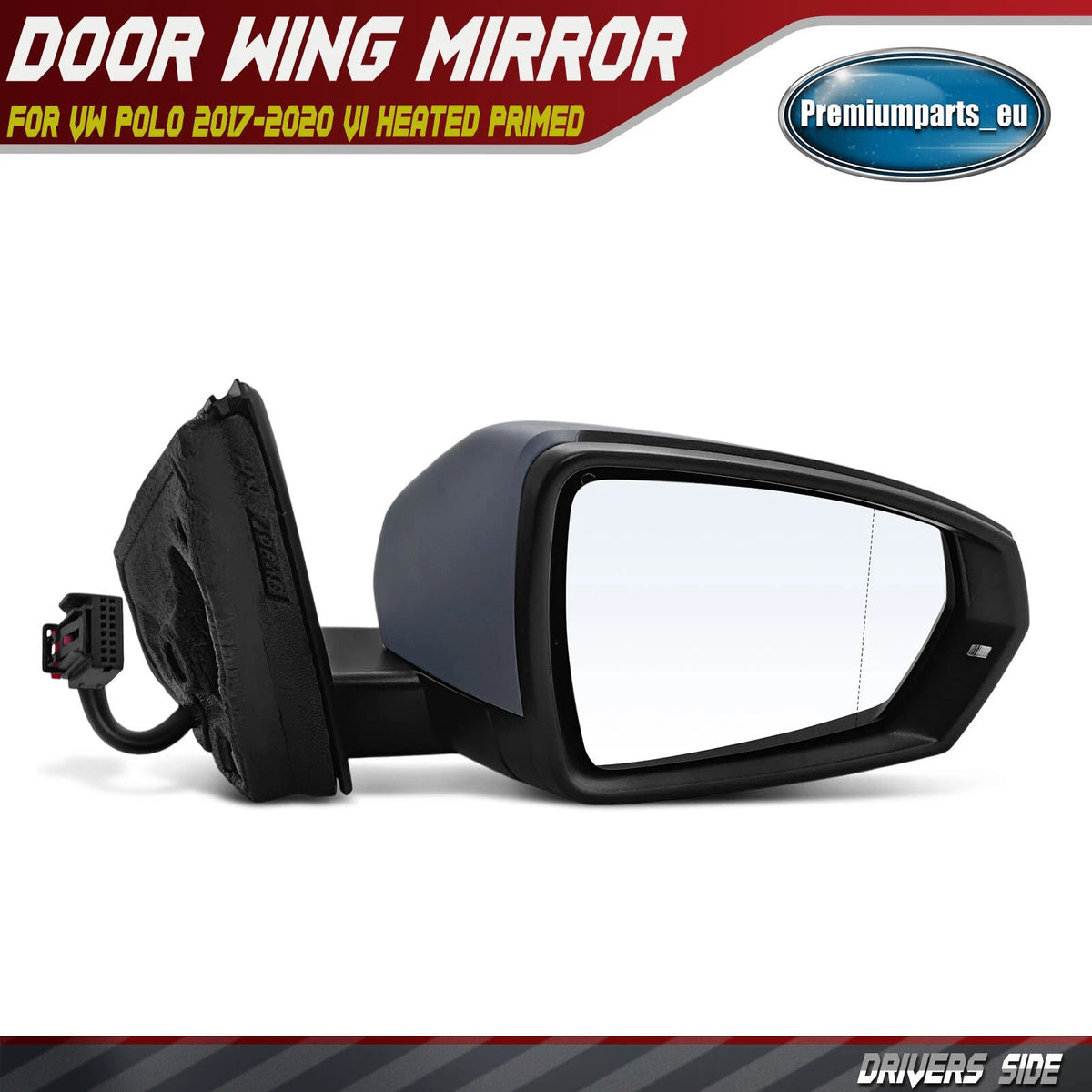 VW Polo Hatch 2017-2024 Os Mirror Electric Heated Aspherical Primed & Indicator