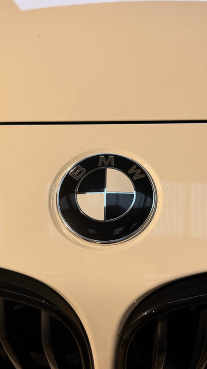 BMW 82mm Front x 74mm Rear Black & White Replacement Badges – Required Automotive