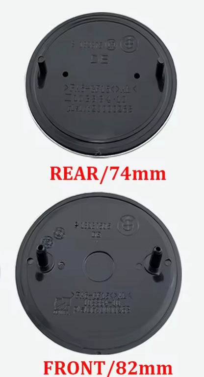 BMW 82mm Front x 74mm Rear Black & White Replacement Badges – Required Automotive