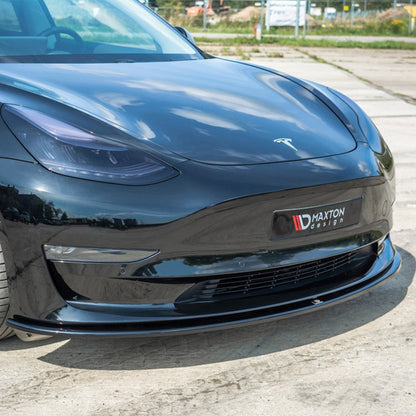 Maxton Design Tesla Model 3 V1 Front Splitter In Gloss Black (2017-2023)