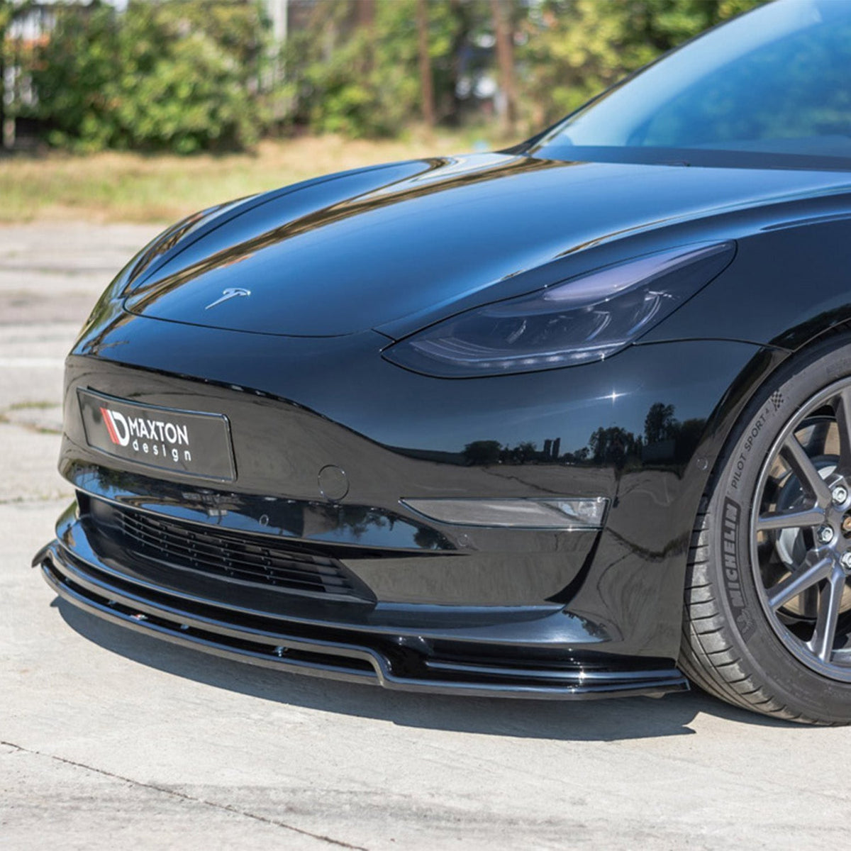Maxton Design Tesla Model 3 V2 Front Splitter In Gloss Black (2017-2023)