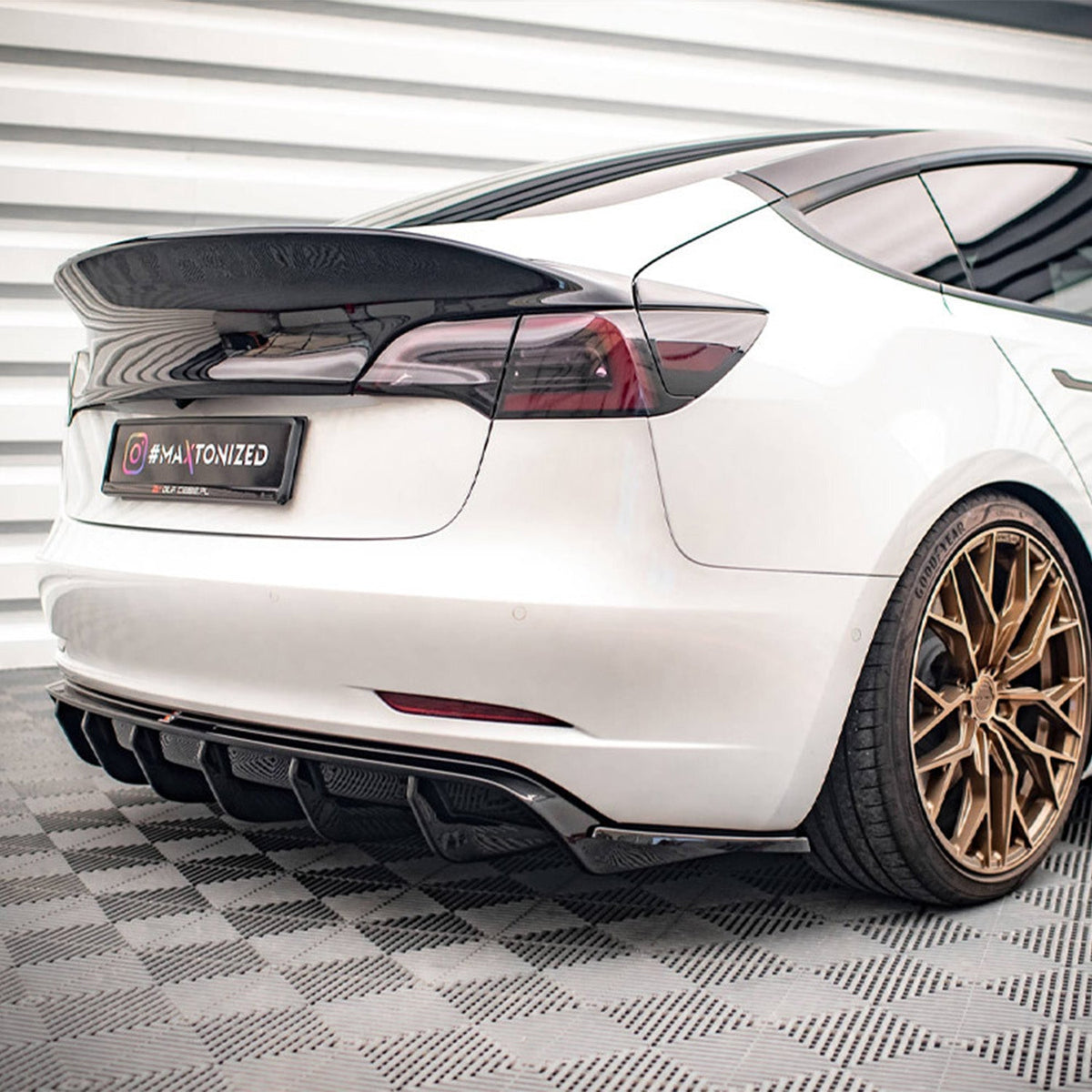 Maxton Design Tesla Model 3 V2 Rear Side Splitters In Gloss Black (2017-2023)