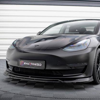 Maxton Design Tesla Model 3 V3 Front Splitter In Gloss Black (2017-2023)