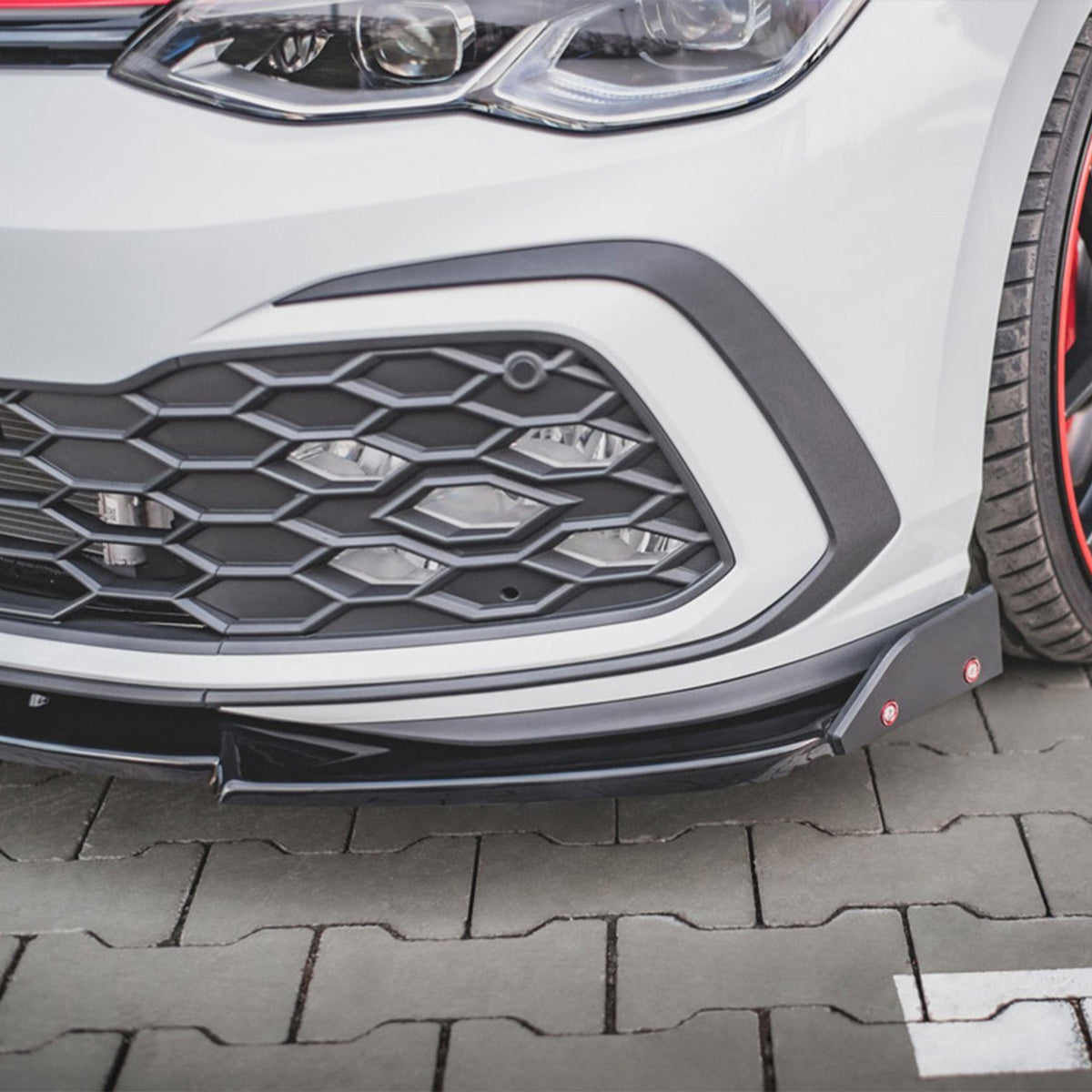 Maxton Design Volkswagen Golf GTI/R-Line V3 Front Splitter With Flaps In Gloss Black (Mk8)