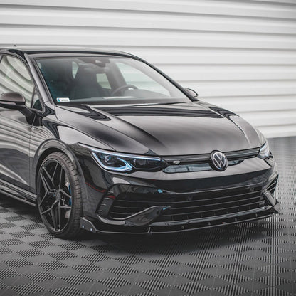 Maxton Design Volkswagen Golf R V2 Front Splitter With Flaps In Gloss Black (Mk8)