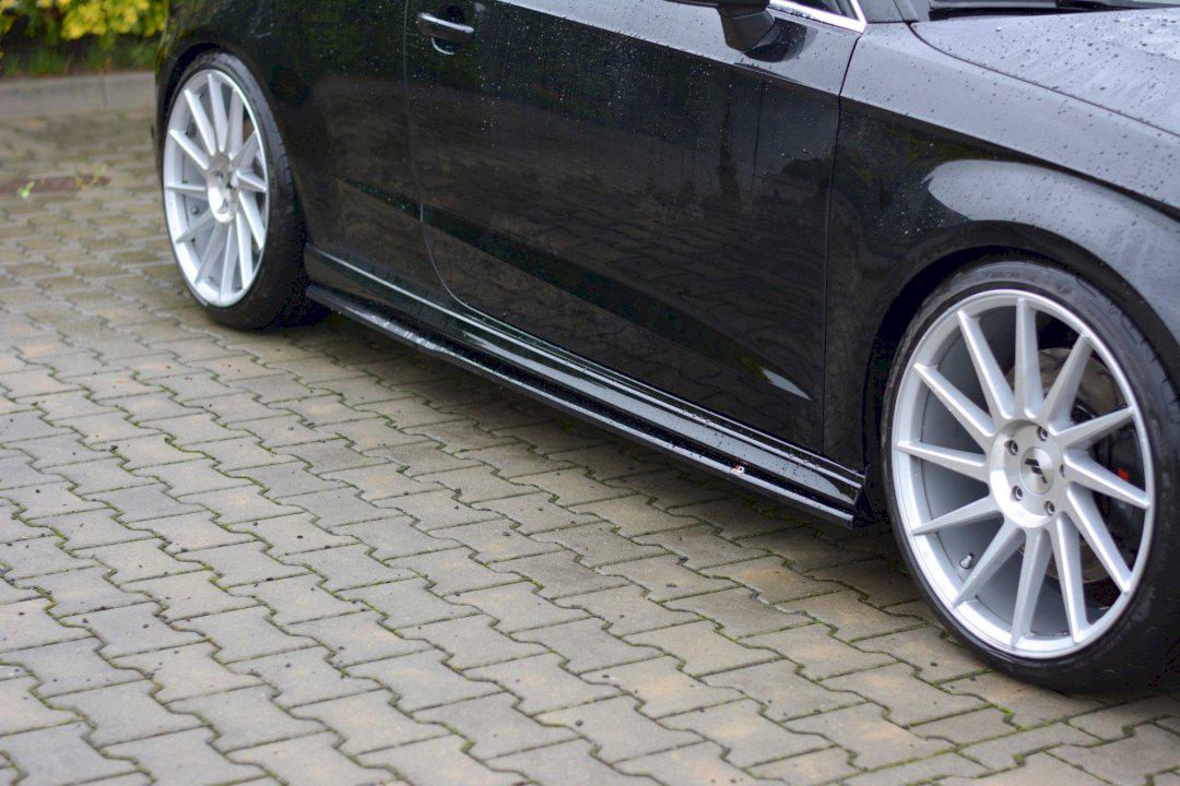 Maxton Side Skirts Diffusers Audi S3 / A3 S-Line 8V / 8V Fl Hatchback in Gloss Black