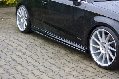 Maxton Side Skirts Diffusers Audi S3 / A3 S-Line 8V / 8V Fl Hatchback in Gloss Black