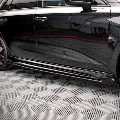 Maxton Street Pro Side Skirts Diffusers (+Flaps) AUDI RS3 Sportback 8Y (2020-) in Black