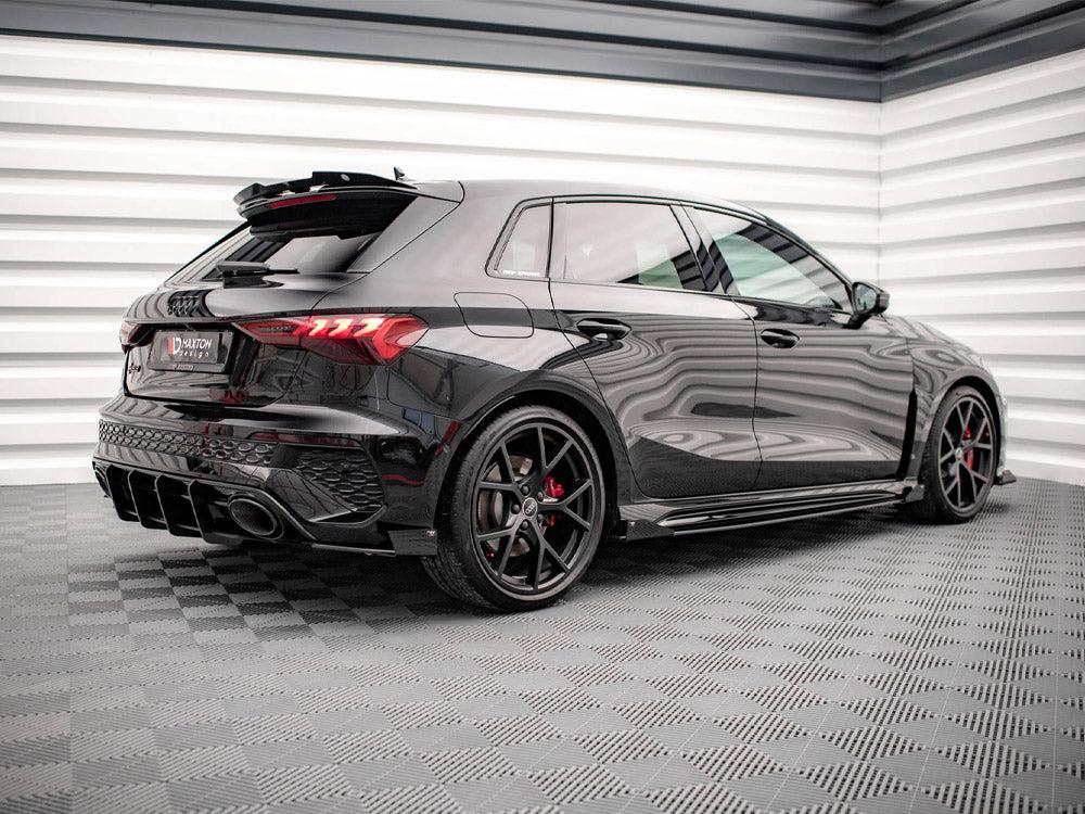 Maxton Street Pro Side Skirts Diffusers (+Flaps) AUDI RS3 Sportback 8Y (2020-) in Black