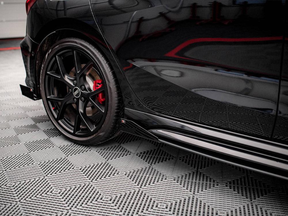Maxton Street Pro Side Skirts Diffusers (+Flaps) AUDI RS3 Sportback 8Y (2020-) in Black