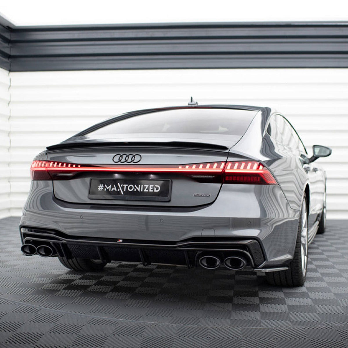 Maxton Design Rear Valance + Black Exhaust Ends Imitation compatible with Audi A7 S Line C8 / S7 C8 / C8 Facelift / S7 Facelift