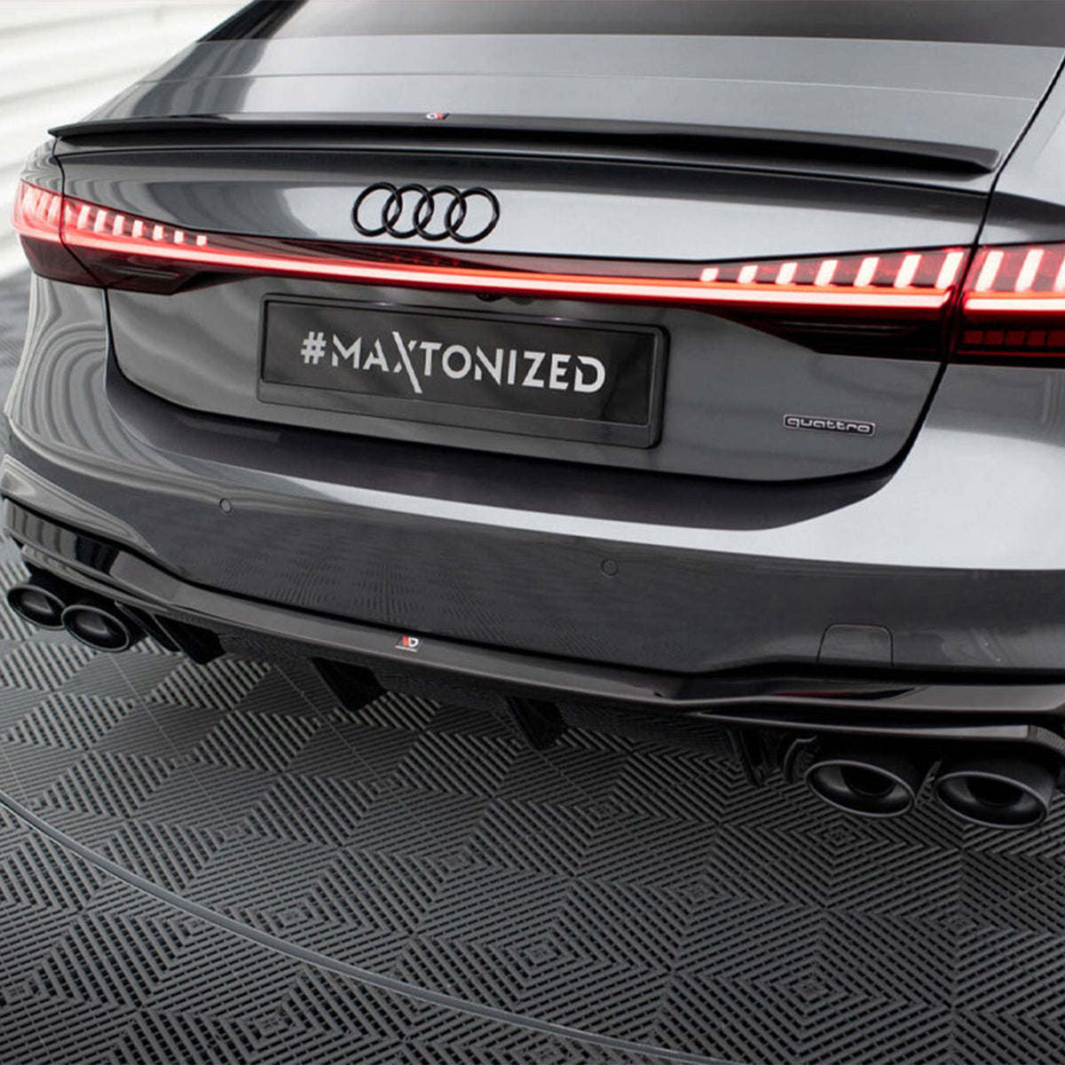 Maxton Design Rear Valance + Black Exhaust Ends Imitation compatible with Audi A7 S Line C8 / S7 C8 / C8 Facelift / S7 Facelift